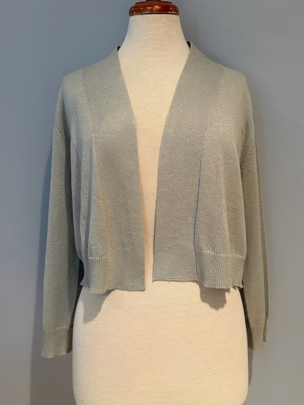 Calvin Klein Light Gray Open-Front Metallic Cardigan